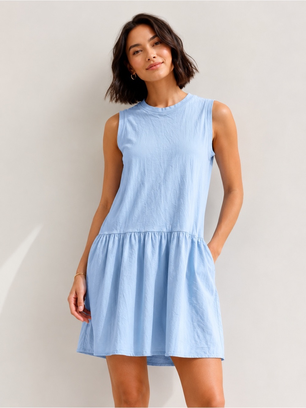 Universal Thread Cotton Blue Sleeveless Tiered Mini Dress XL Pockets